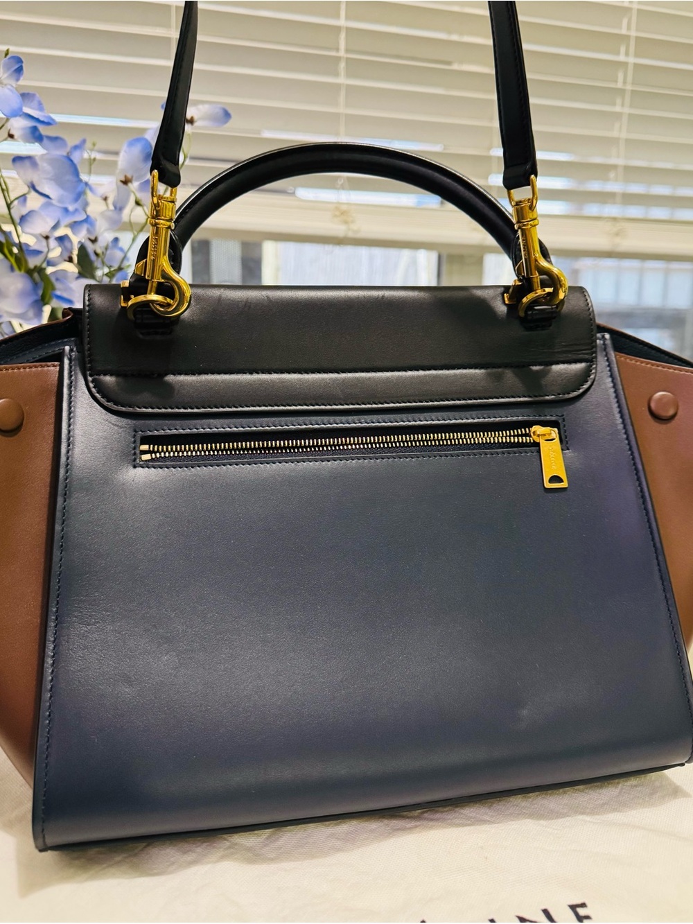 Celine Black and Brown Leather Top-Handle Satchel with Gold Hardware - Picture 5 of 8